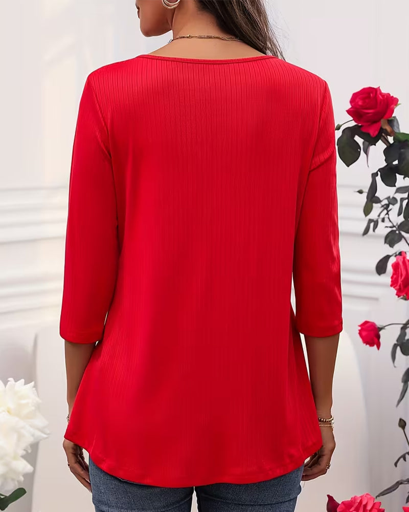 Solid Color Long-Sleeved Elegant Patchwork Top