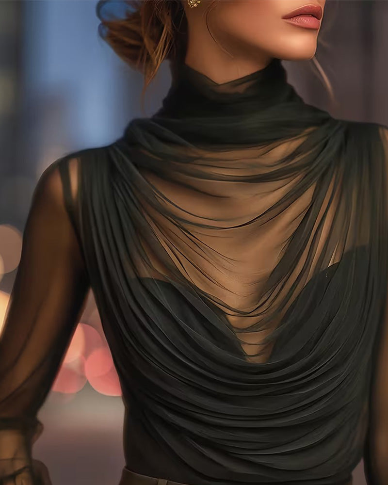 Mesh High-Neck Sheer Ruched Set