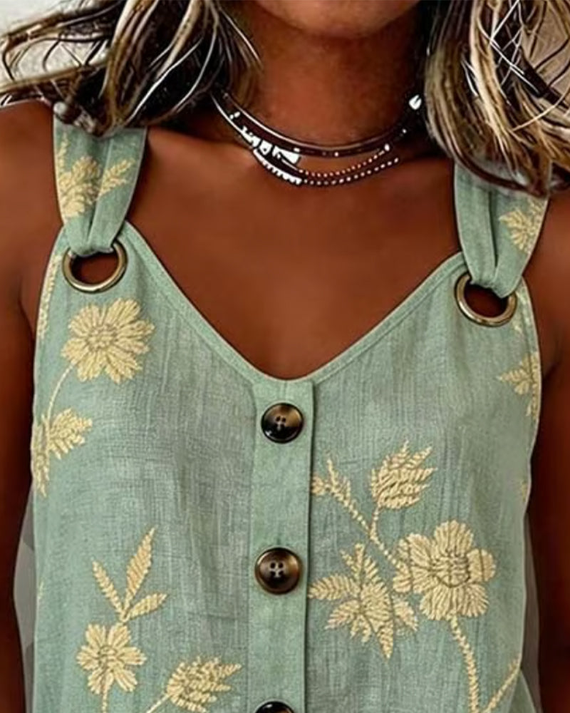Floral Camisole Metal Ring Tank Top