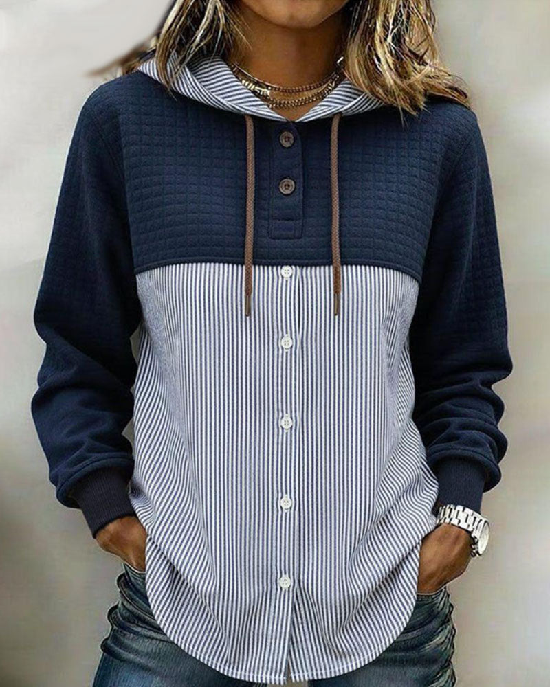 Hooded Button-Down Striped Top