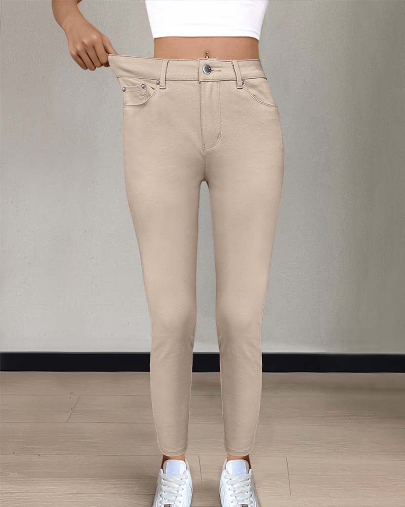 Women's Pocket Solid Skinny Casual Pant