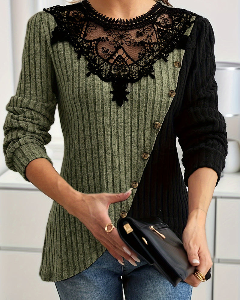 Lace Panel Slim Fit Blouse