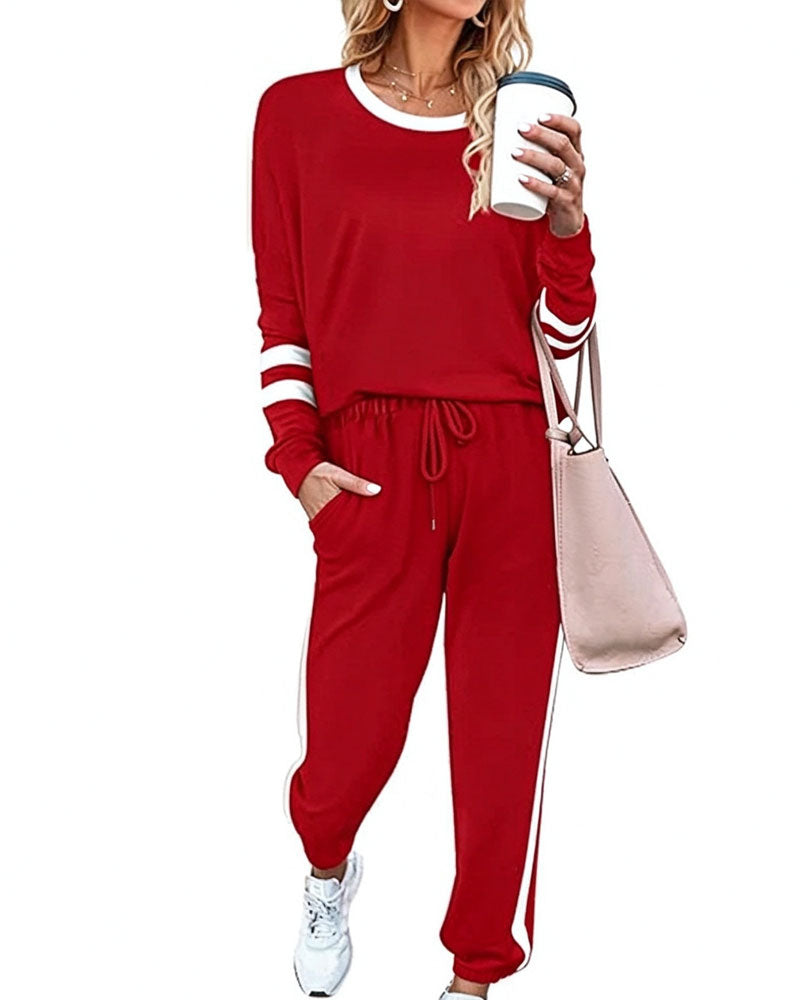 Round Neck Long Sleeve Top Jogger Pants Set