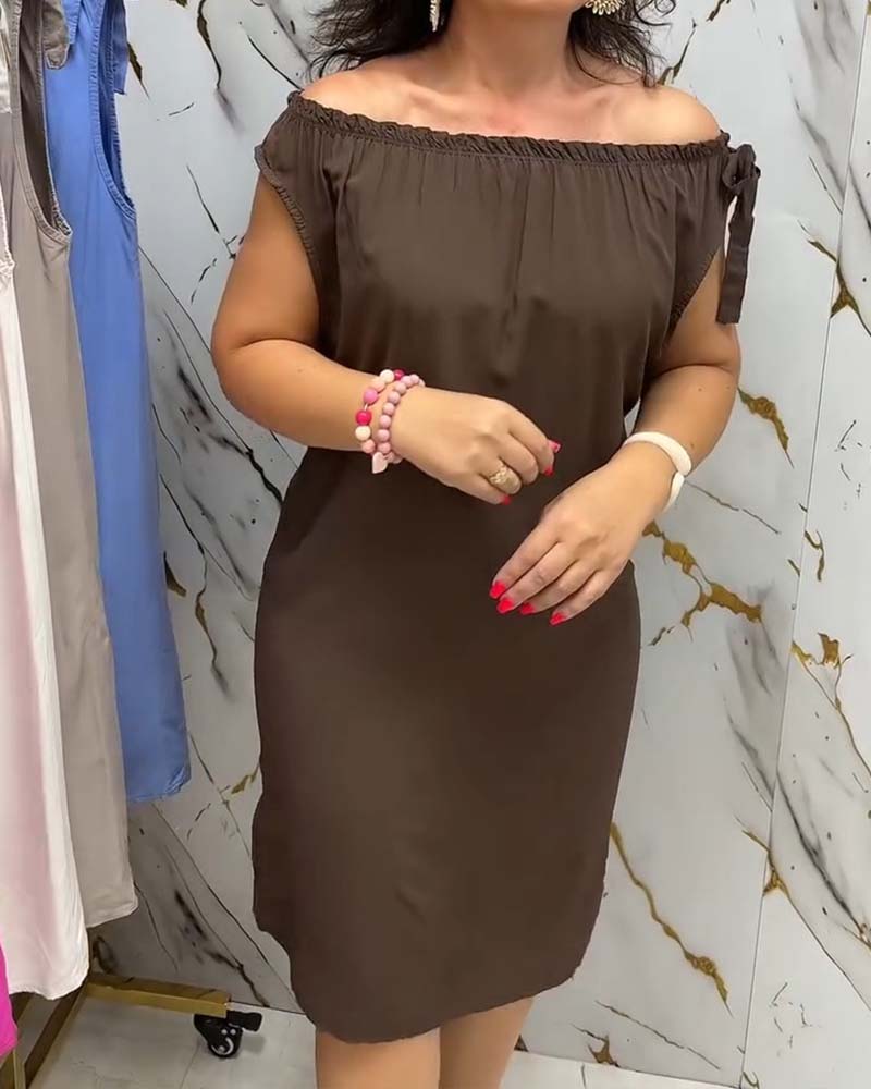 Off-Shoulder Tie Solid Dress