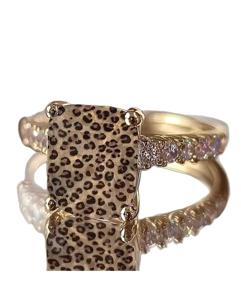 Leopard Print Square Statement Ring