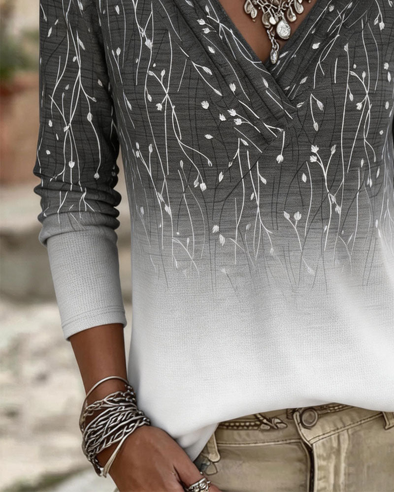 V-Neck Cross Gradient Long Sleeve Top