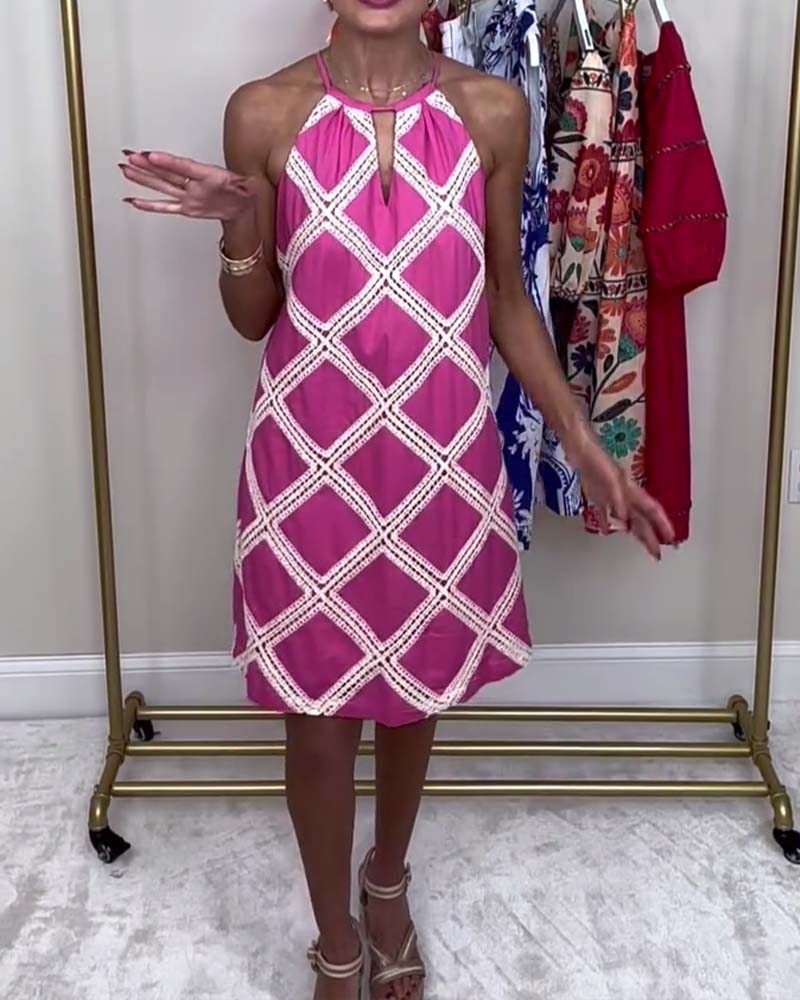 Diamond-Patterned Halter Neck Dress