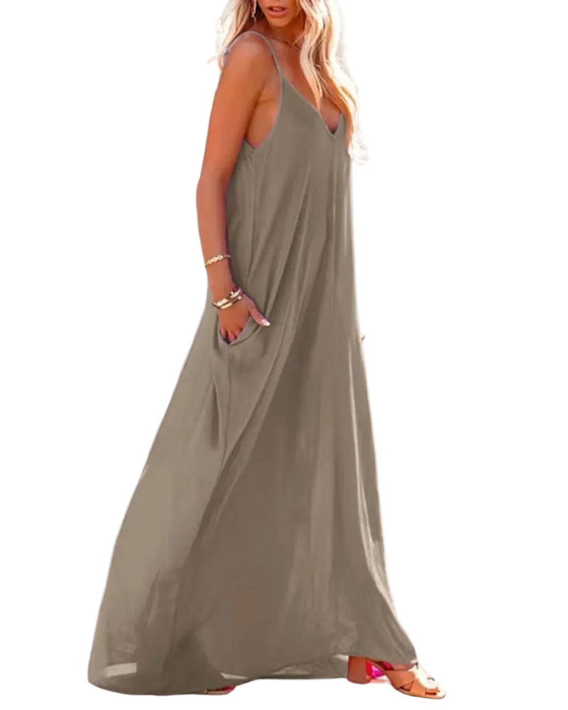 Solid Loose Pocket Maxi Dress