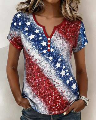 Three-Button Stars and Stripes Short-Sleeve T-Shirts