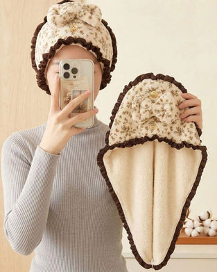 1pc Coral Fleece Floral Lace Women's Dry Hair Bath Cap