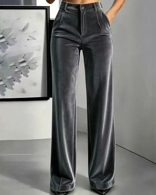 Solid Color Velvet Pocket Long Pants