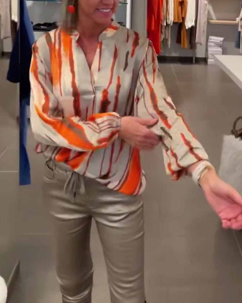 Long sleeve striped print blouse