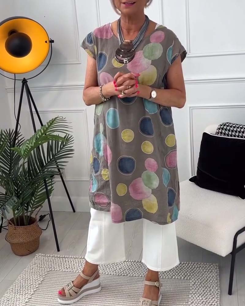 Colorful polka dot print blouse