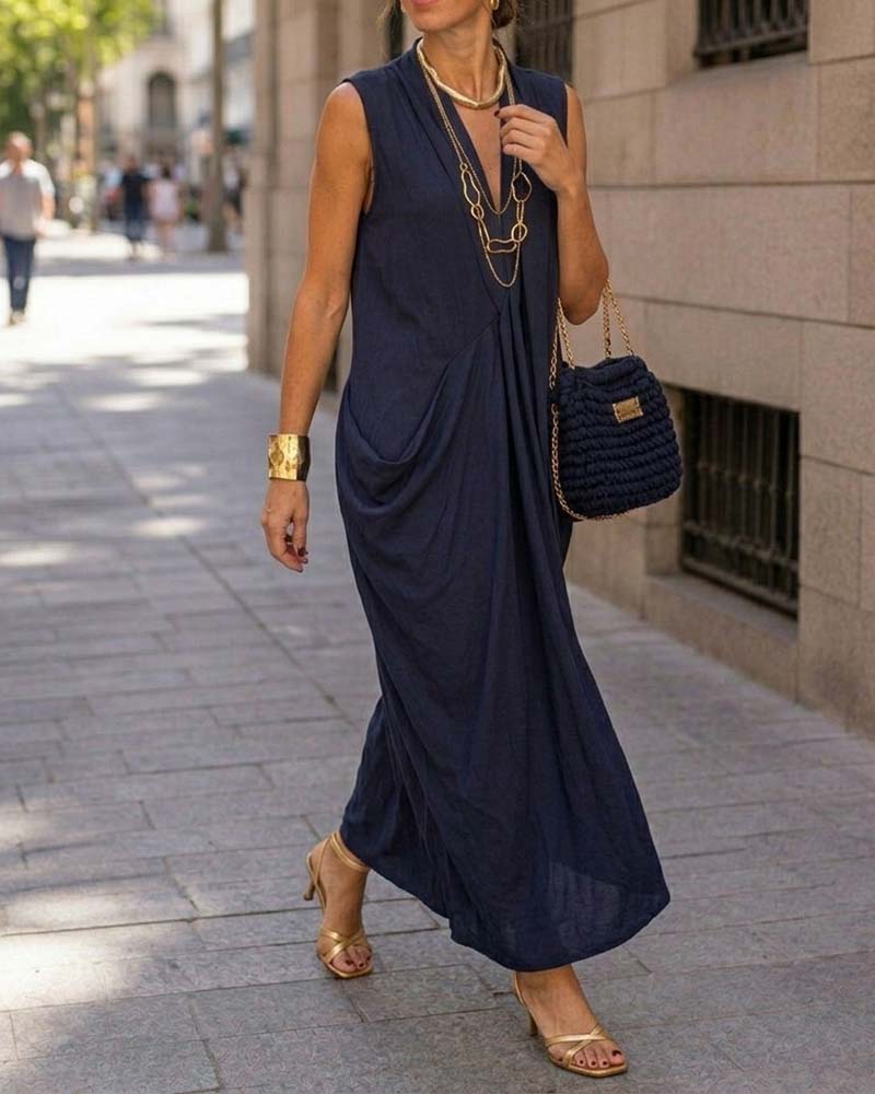 Sleeveless V-Neck Pocket Dress