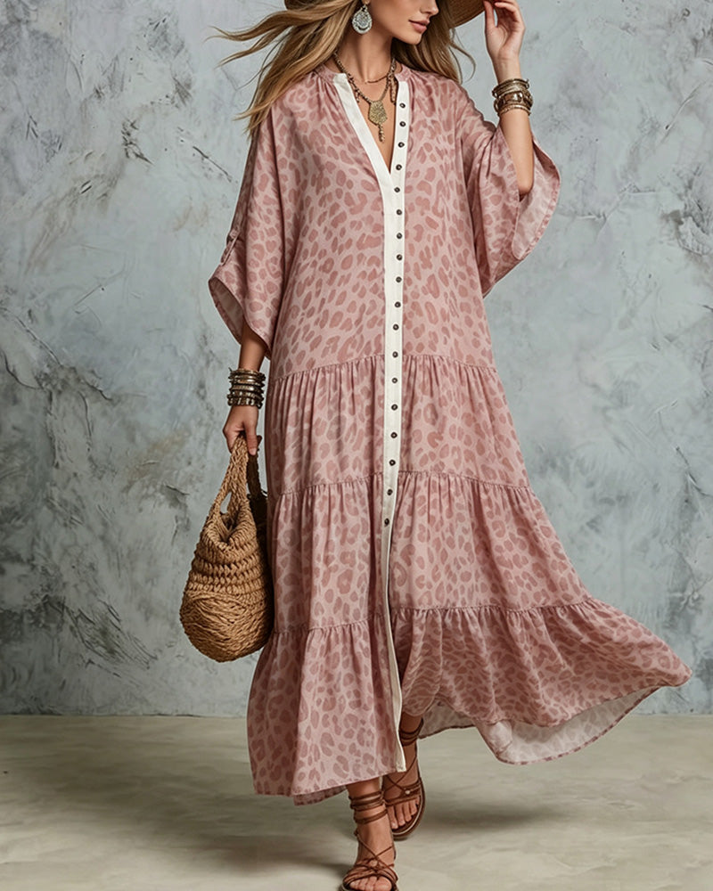 V-Neck Leopard Print Dress