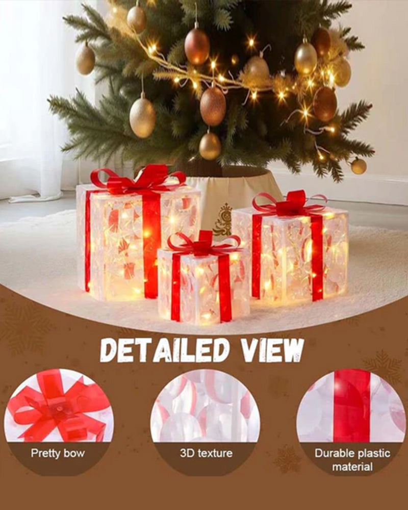 Christmas Decorations In The Form Of Glowing Gift Boxes