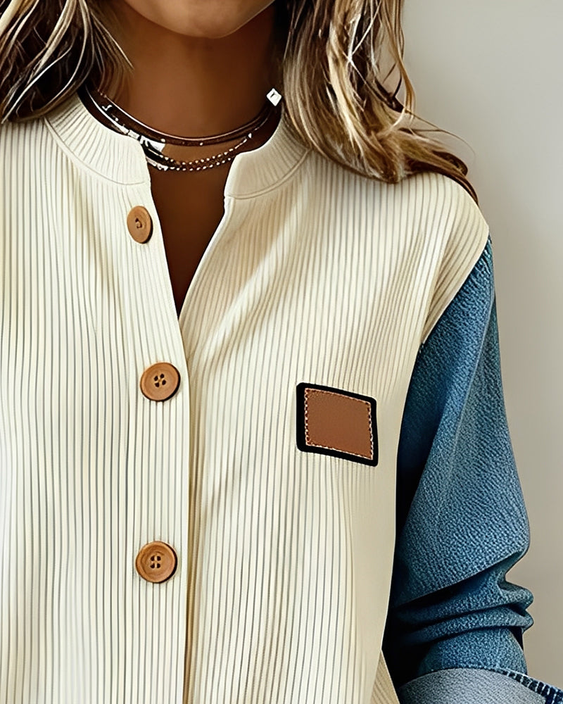 Round Neck Color-Blocked Fashion Shirt