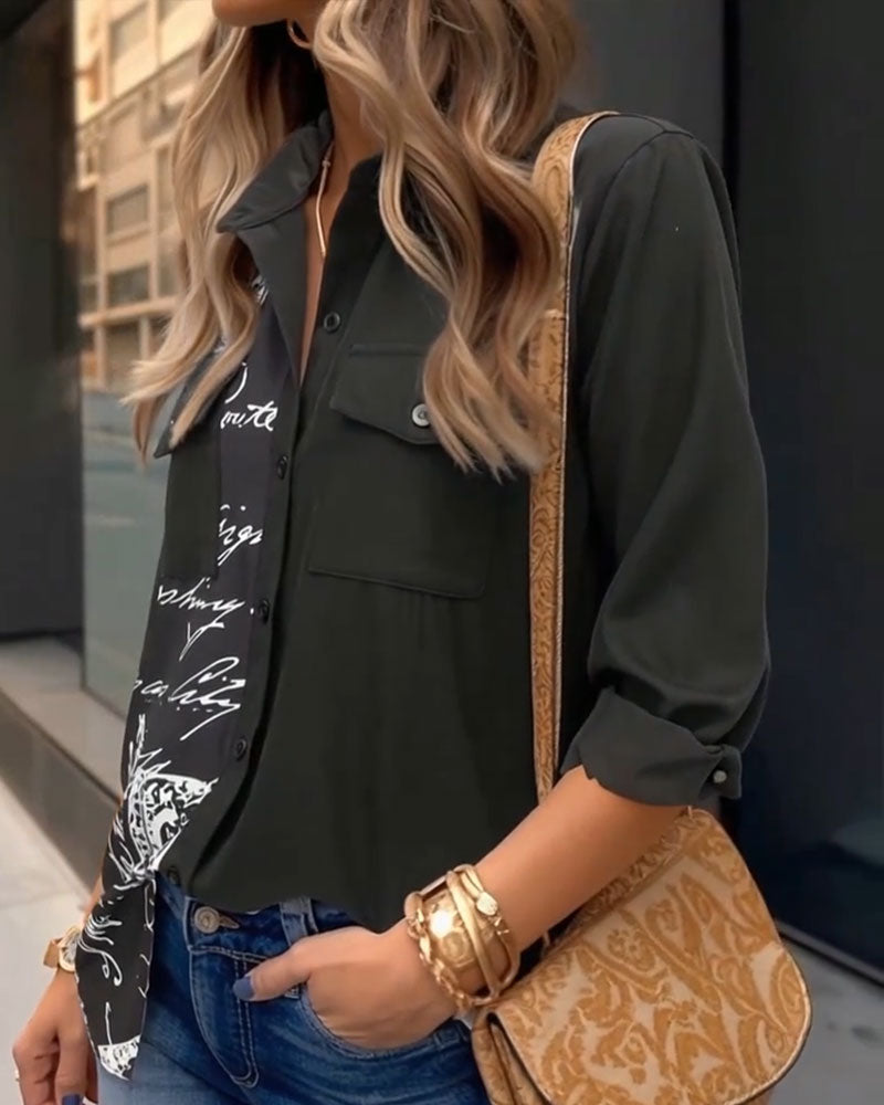 Collared Pocket Graffiti Print Shirt