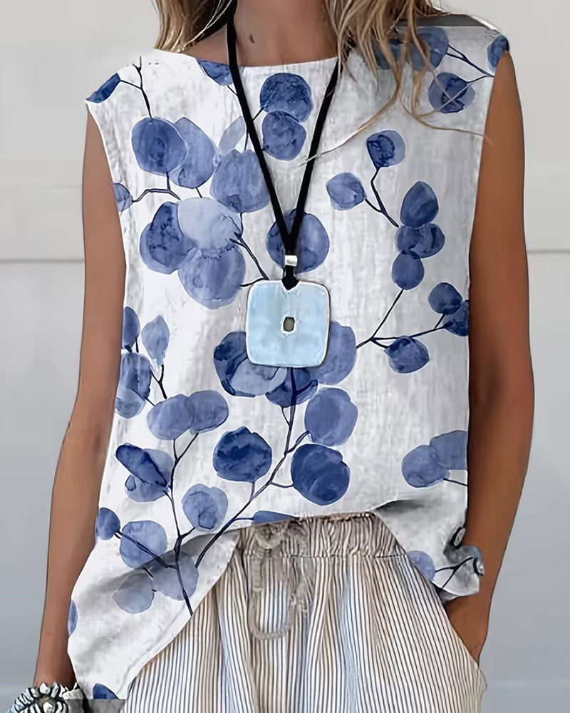 Ink Wash Floral Sleeveless Tank Top