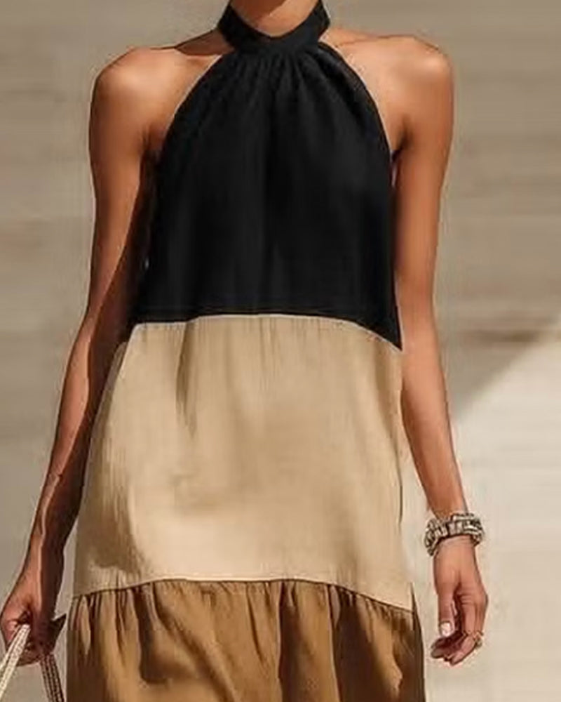 Halter Off-Shoulder Patchwork Colorblock Dresses