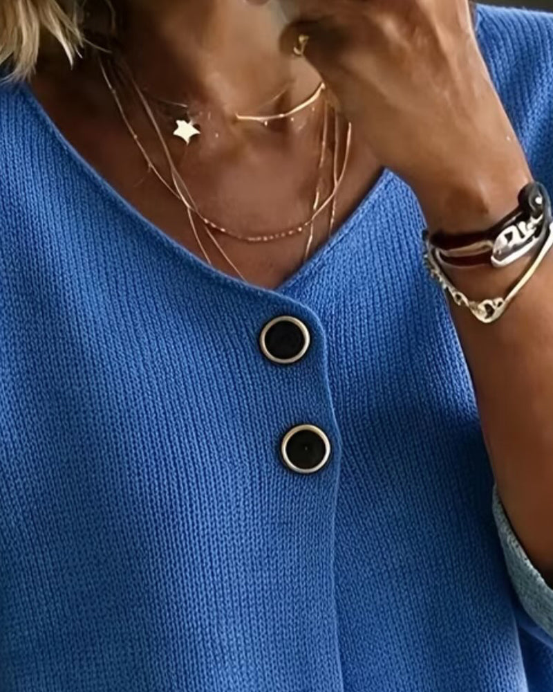 Contrast Color V-Neck Two-Button Cardigan