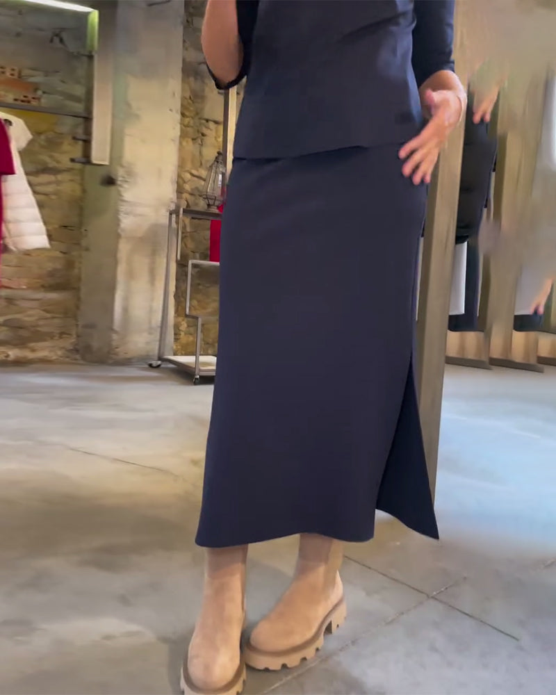 Round neck solid color simple skirt set