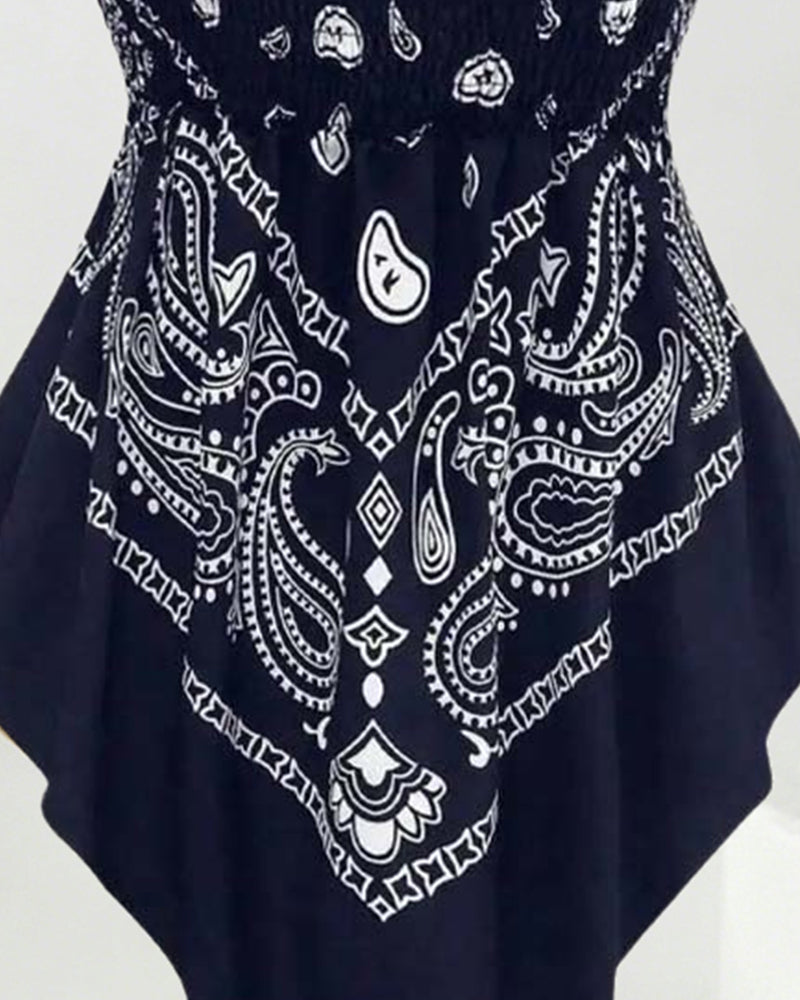 Paisley Bandeau Asymmetrical Blouse