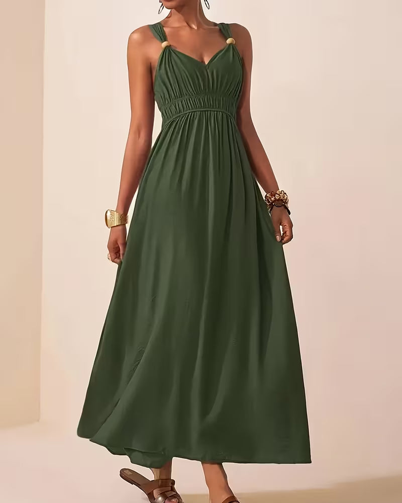 Sleeveless Shirred Suspender Waist-Cinching Dress