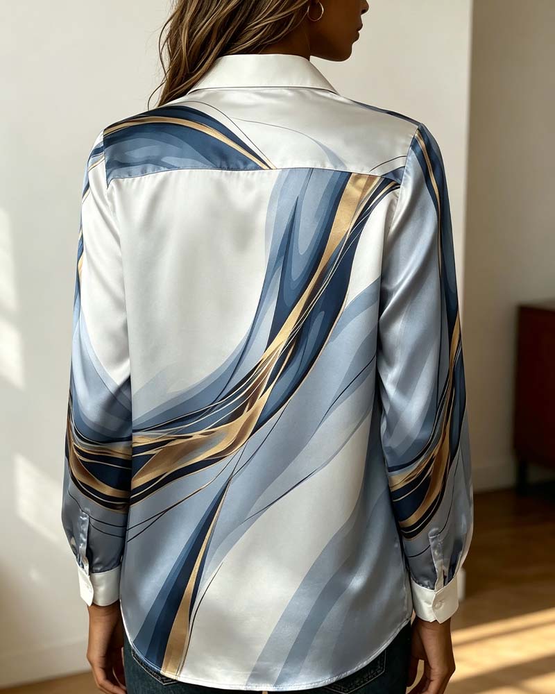 Lapel Draped Line Long-Sleeved Shirt