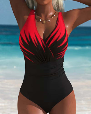 Cross-Pleat Contrast One-Piece