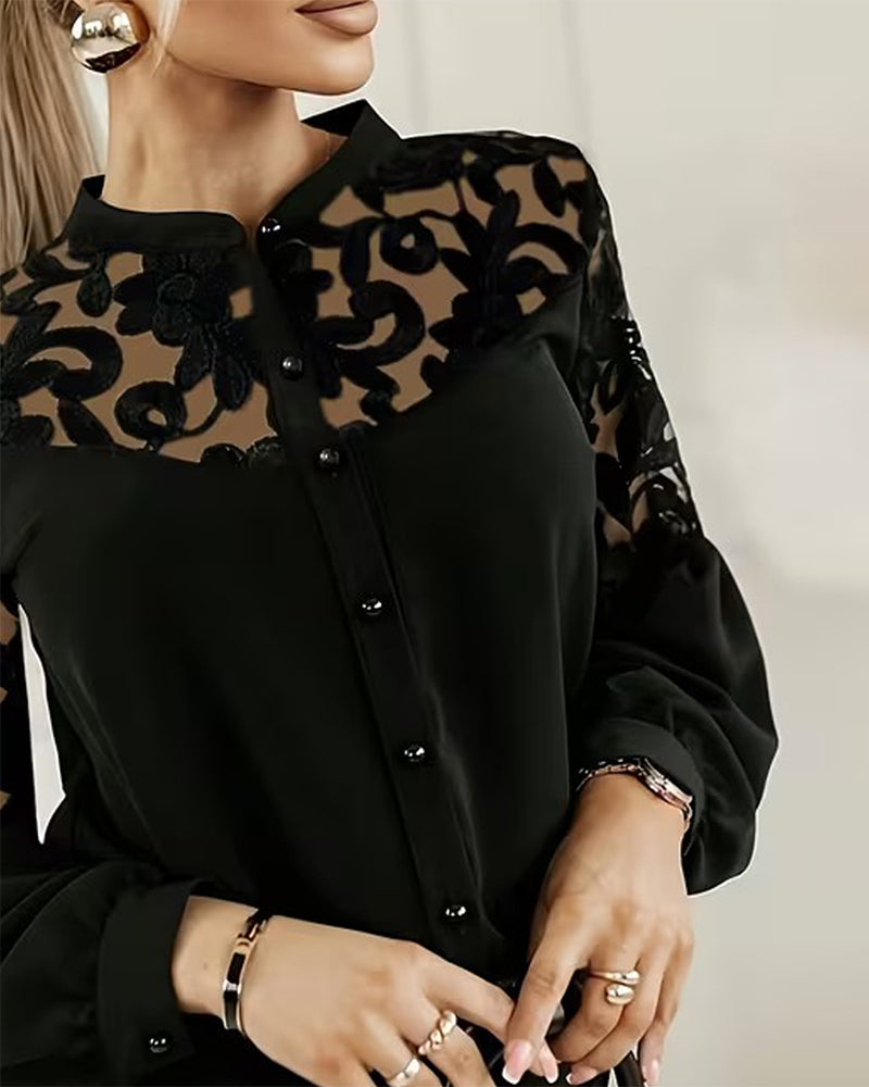 Lantern Sleeve Patchwork Shirt