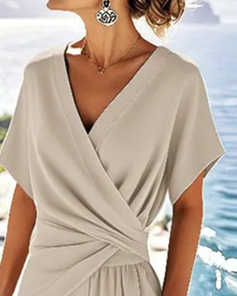 Solid Color Cross-Waist Design Two-Piece Set
