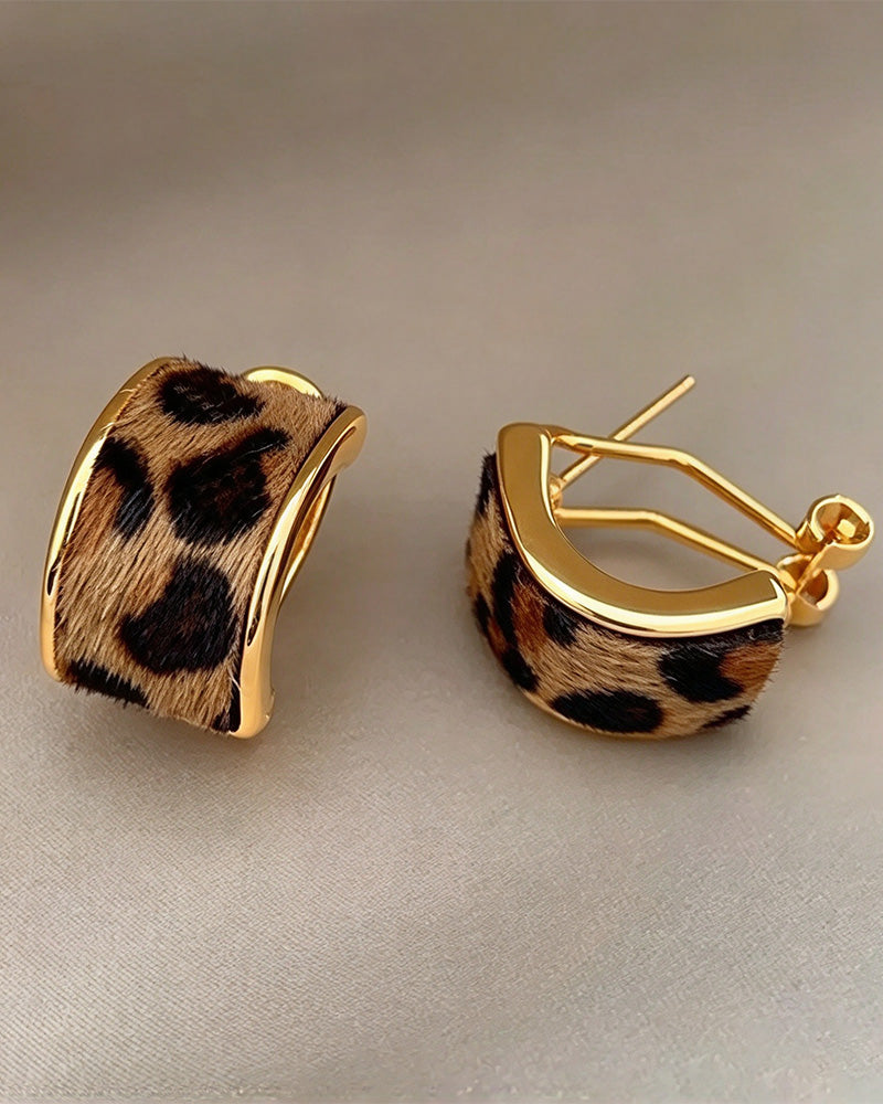 Womens Leopard Print Geometric Statement Hoop Earrings