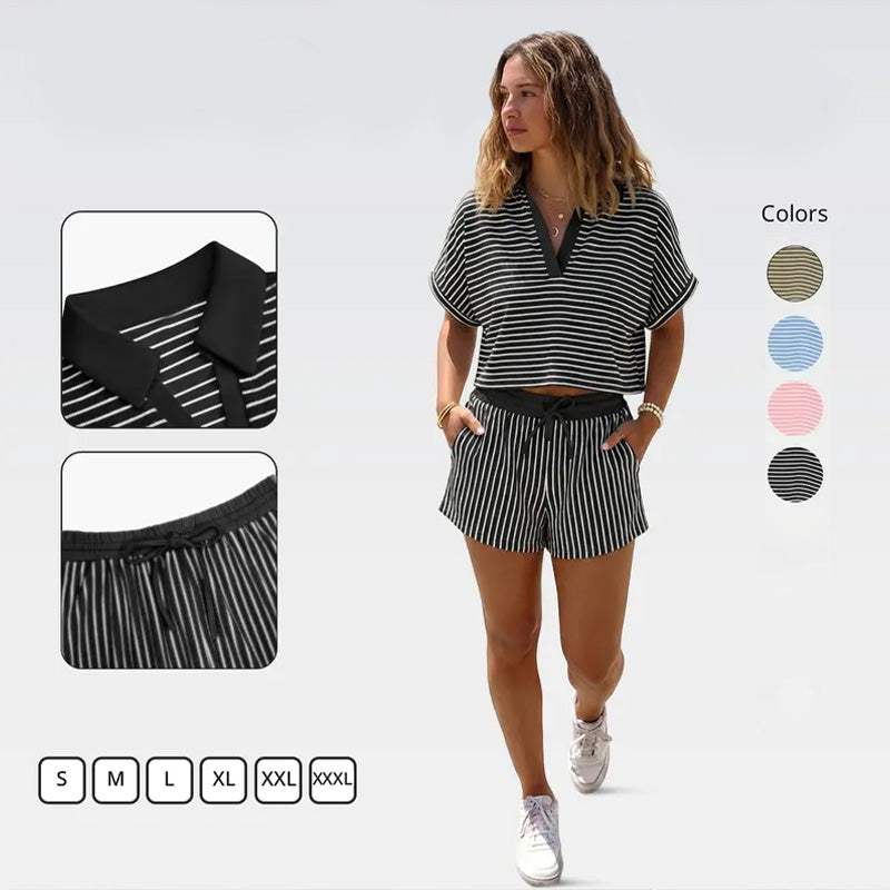 Striped Short V-Neck Set