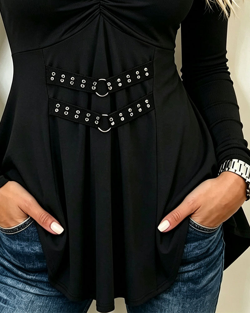 Metal Ring Shirred Casual Top