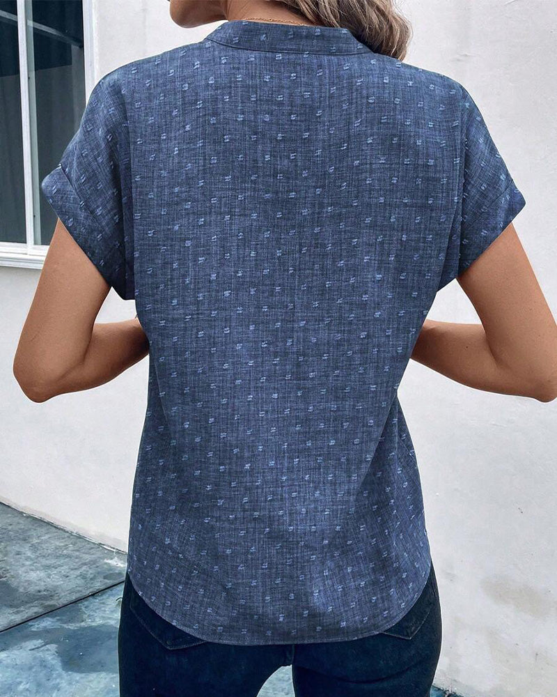 V-Neck Printed Short-Sleeved Blouse