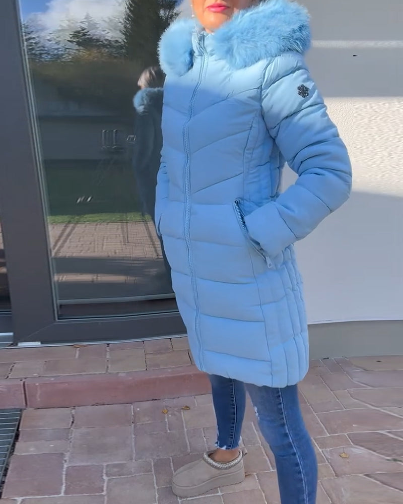 Casual solid color zipper pocket hooded padded jacket