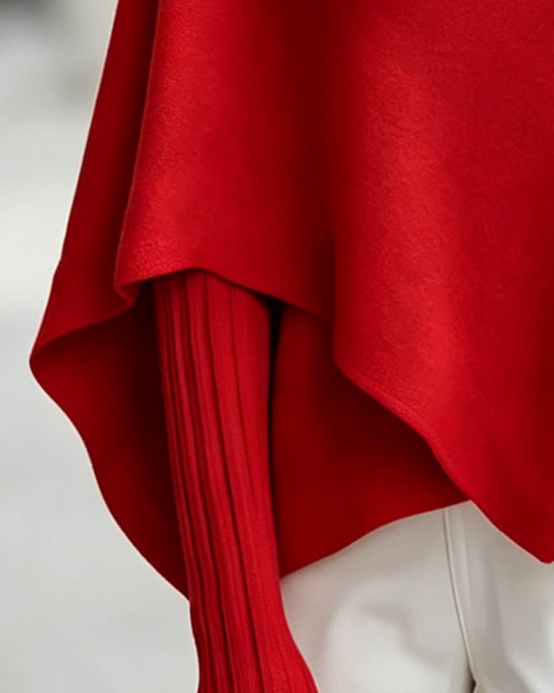 High Neck Asymmetric Poncho Style Pullover