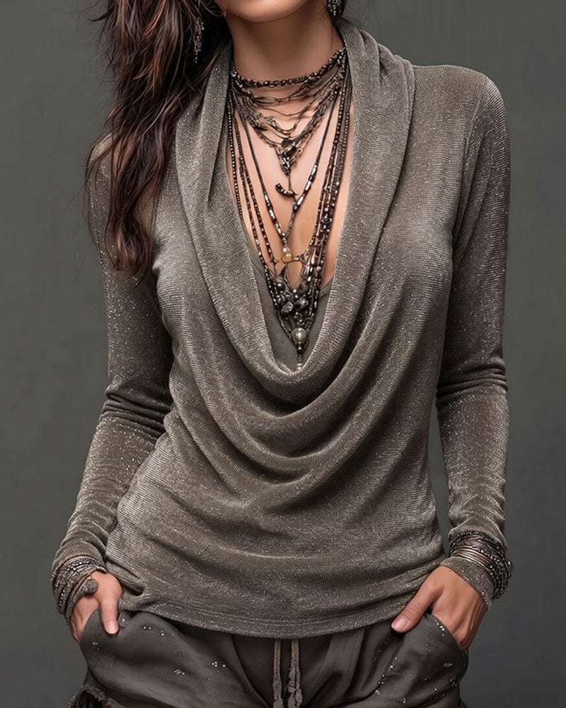 Drape Neck Long Sleeve Top
