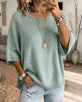 Crew Neck 3/4 Sleeve Casual Pullover