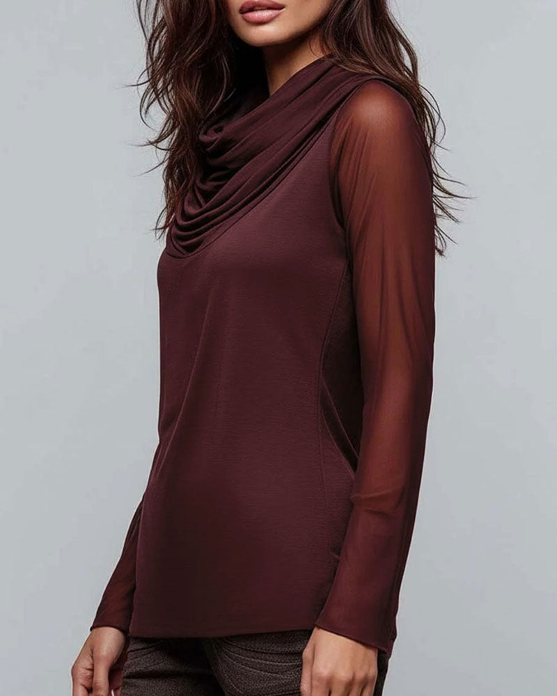 Mock Neck Solid Casual Blouse