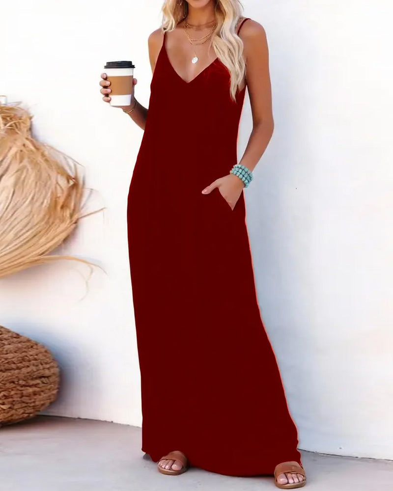 Solid Loose Pocket Maxi Dress