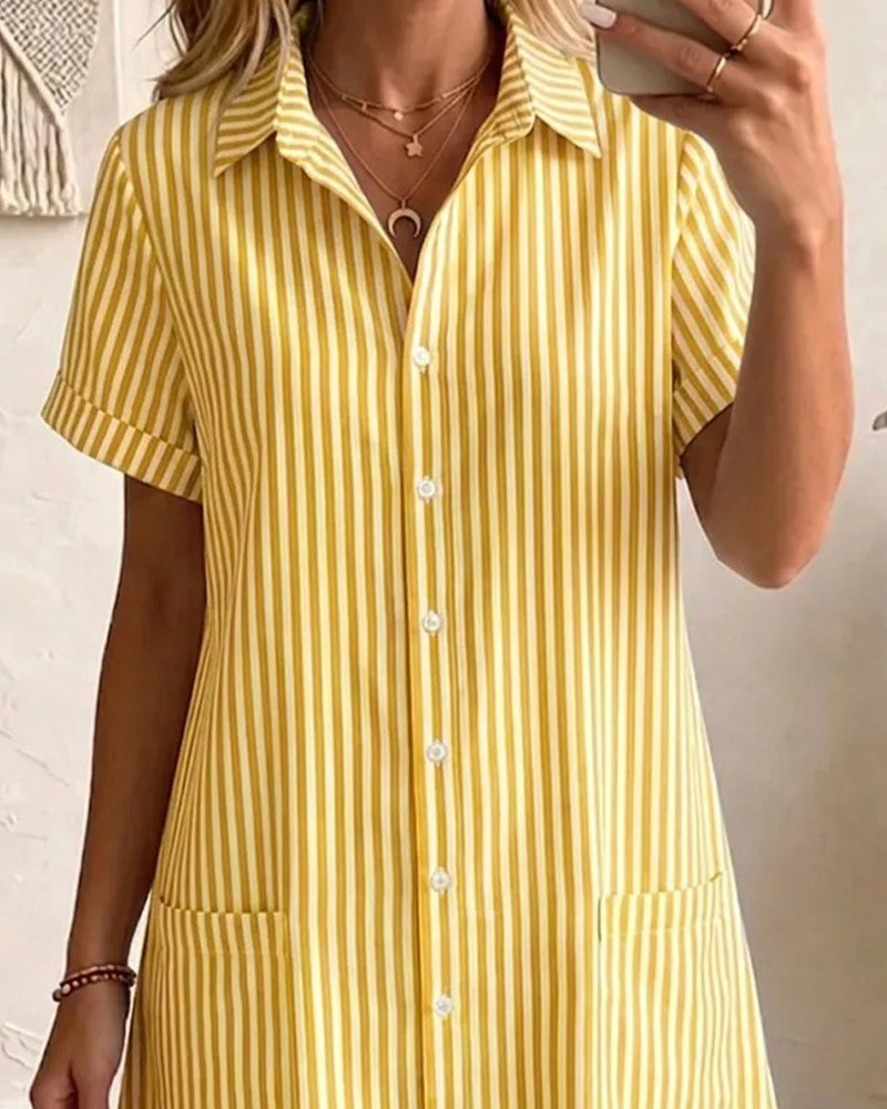 Striped Pocket Shirt Dress