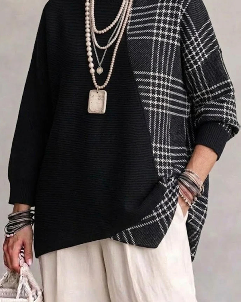 High Collar Irregular Line Loose Pullover