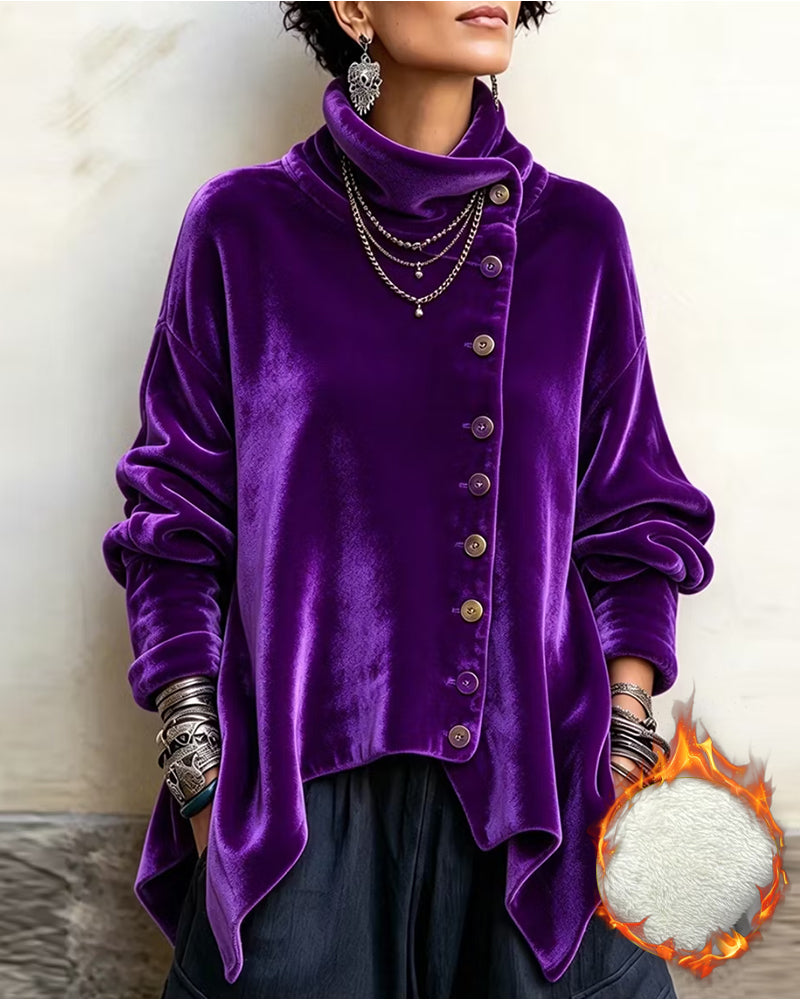 Stand Collar Diagonal Button Irregular Top