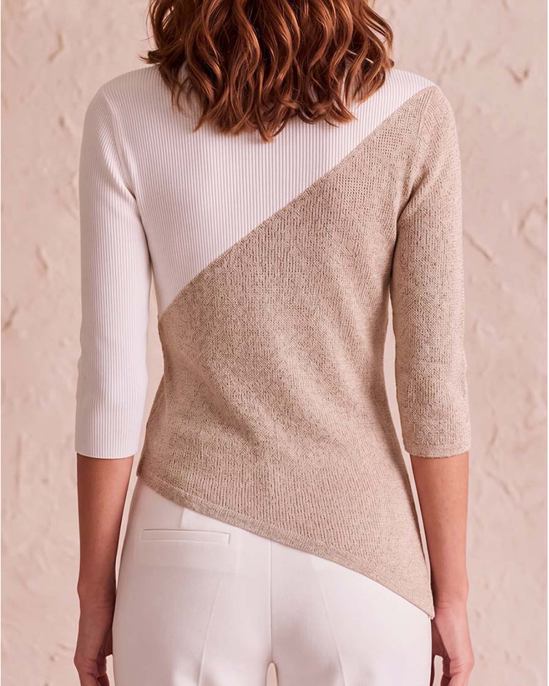 Round Neck Color Block Irregular Top