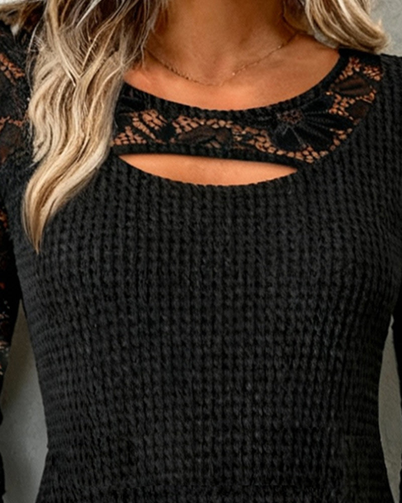 Lace Sexy Patchwork Long-Sleeved Top