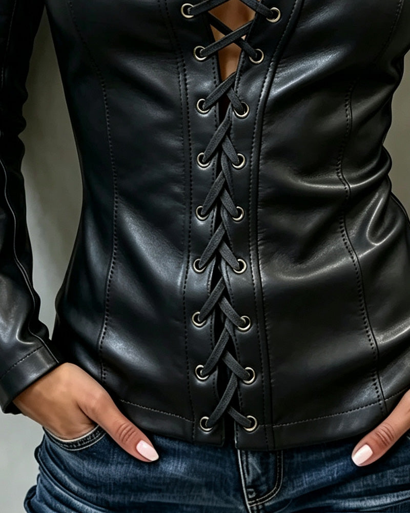 Crewneck Tie Cut-Out Fitted Top