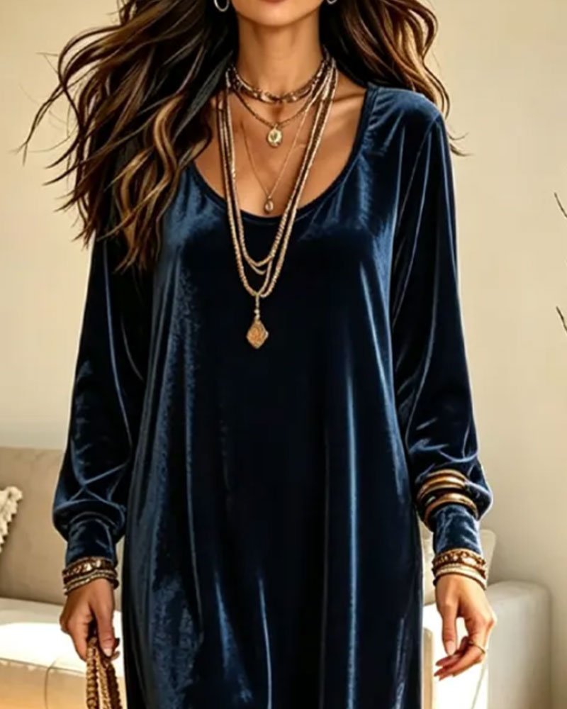 U-Shape Neckline Puff Sleeve Flared Skirt Midi Dress