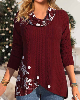 Pile collar snowflake print top